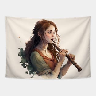 musical instrument | beautiful girl with flute Tapestry