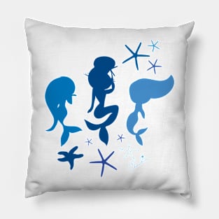 Classic Blue Mermaid Stars Seamless Pattern Print Design Pillow