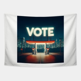 Vote Gas Station Funny Political Art Tapestry