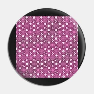 Traditional Japanese Kikkou Tortoise Shell Autumn Geometric Floral Pattern with Maple Leaves, Bush Clover, and Chrysanthemum in Mauve Purple Pin