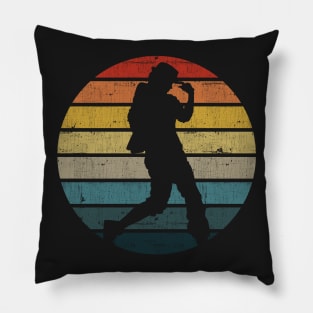 Breakdance Dancer Silhouette On A Distressed Retro Sunset print Pillow