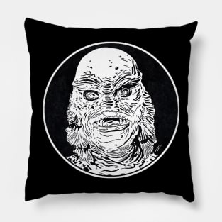 CREATURE FROM THE BLACK LAGOON (Circle Black and White) Pillow