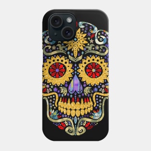 Gothic Day Of The Dead - Stars Sugar Skull - gold colors Phone Case