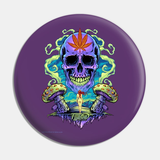 Purple Cannabis Skull with Mushrooms Pin by FlylandDesigns