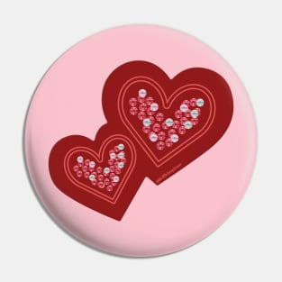 Double Hearts With Rhinestones Pin