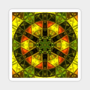 Mosaic Kaleidoscope Flower Yellow Green and Orange Magnet