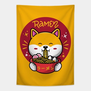 Cute Corgi Eating Ramen Noodles - Kawaii Style Tapestry