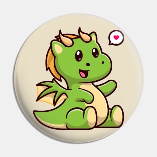 Cute Baby Green Dragon Sitting Cartoon Pin