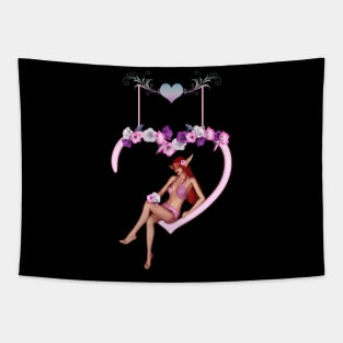 Wonderful fairy sitting on a heart swing Tapestry