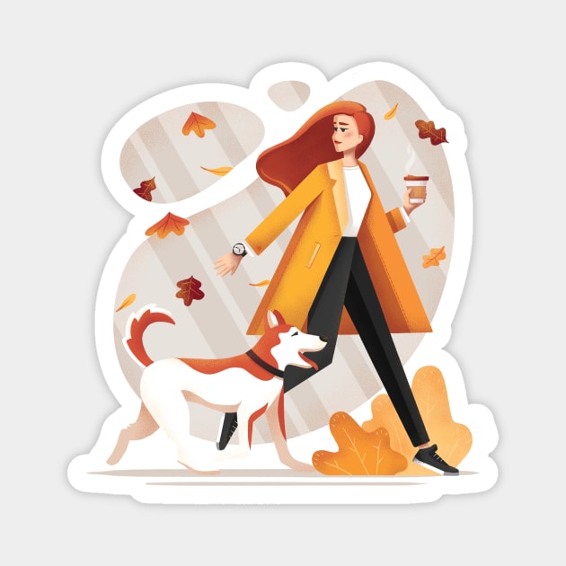 Girl and Dog Walking Magnet by lanaxxart