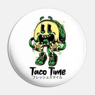 Taco Time Face Fun Food Pin