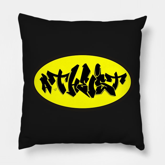 ATHEIST GRAFFITI (manbat) by Tai's Tees Pillow by TaizTeez