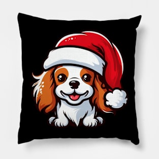 Funny Cavalier King Charles Dog Wearing Santa Father Christmas Hat Pillow