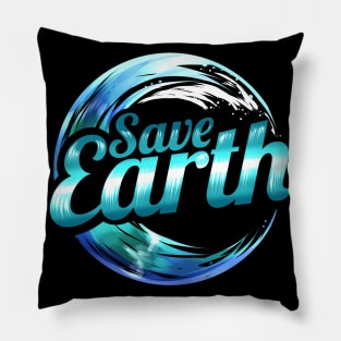 Logo Save Earth With Ocean Wave For Earth Day Pillow