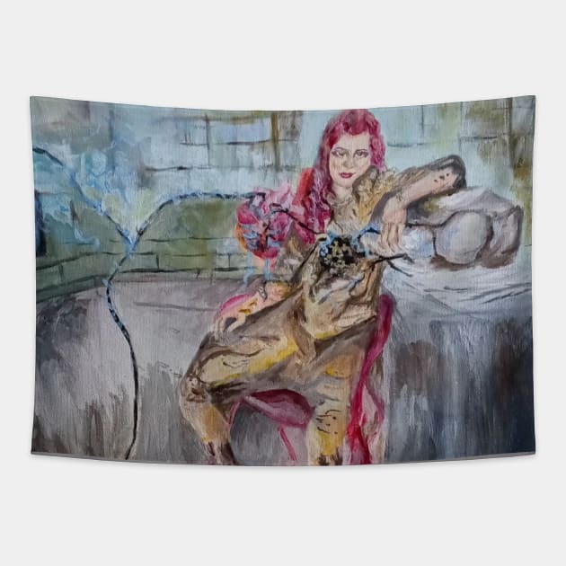 Electric Sustenance Original Steampunk Fantasy Acrylic Painting Tapestry by Hannah Quintero Art 