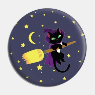 Flying Witch Cat Pin