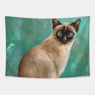 Contemporary Painting of a Gorgeous Siamese Cat with Blue Eyes Tapestry