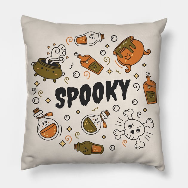 Kawaii Spooky Halloween Doodle Art Pillow by SLAG_Creative