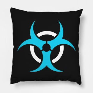 Blue and White Biohazard Icon Pillow