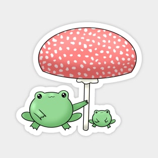 Cute Frogs Under A Mushroom Magnet