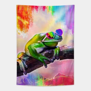 Rainbow Frog Wearing Love Heart Glasses Tapestry