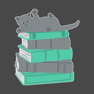 Adorable Kitty Posing atop a Pile of Books T-Shirt