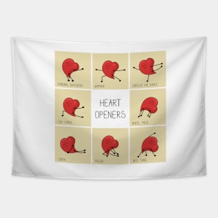 Cute heart character doing yoga Tapestry