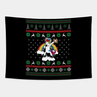 Christmas Unicorn Dabbing Softball Player Tapestry