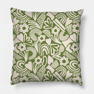Tween spirit abstract flowers and rainbows in green Pillow