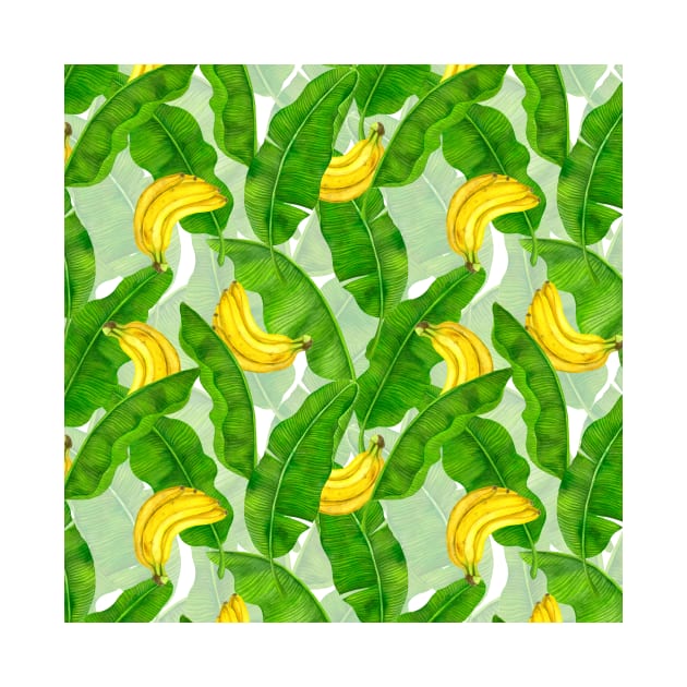 Bananas and leaves watercolor design by katerinamk