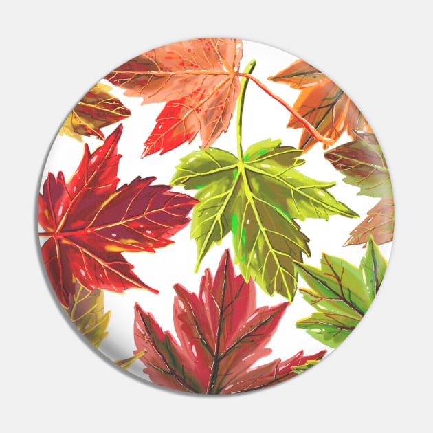 Cute Colorful Autumn Fall Green Orange Red Leaves Leaf Tropical Gift Pin by Freid