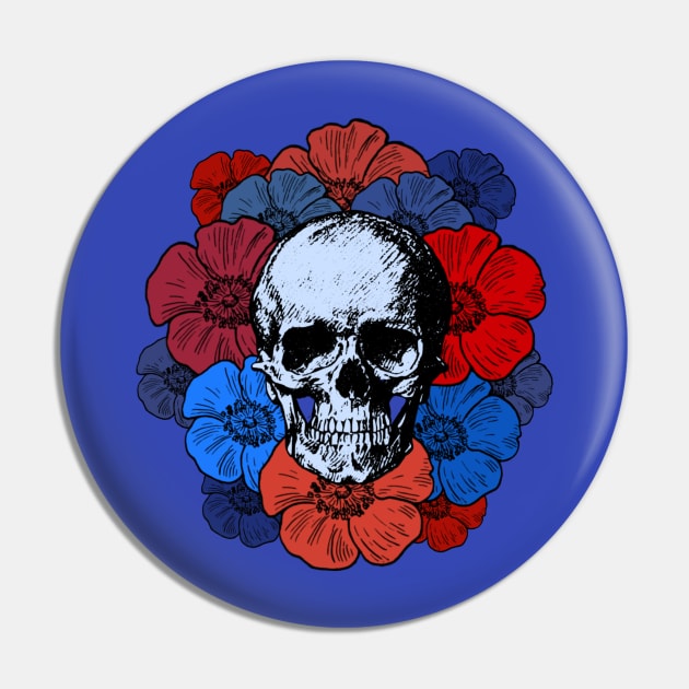 Skull and Flowers Pin by LefTEE Designs