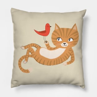 Cat and Bird Pillow