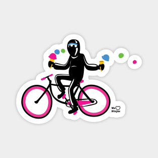 Cute ninja on a pink biking losing the ice cream! Magnet