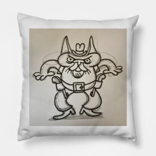 Cowboy cat T-shirt (uncoloured version with visible pencil lines) Pillow