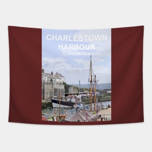 Charlestown Harbour Cornwall.  Cornish gift Kernow Travel location poster, St Austell Tapestry