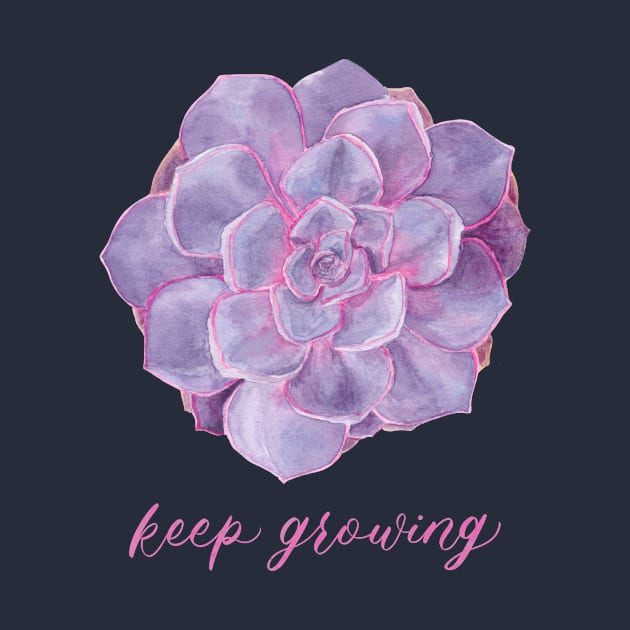 Purple Echeveria Succulent "Keep Growing" Watercolour Painting by Flowering Words