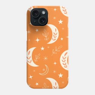 Abstract boho  moon pattern on orange background Phone Case