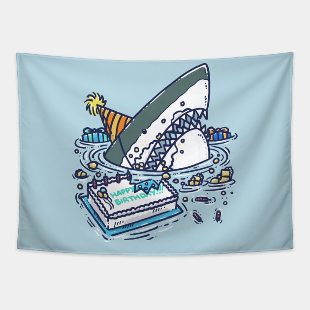 Sheet Cake Destruction Shark Tapestry by nickv47