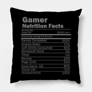 Gamer Nutrition Facts, Video Games, Video Games Lover, Nerd, Geek, Funny Gamer, Video Games Love Birthday Gift, Gaming Girl, Gaming Boy Pillow