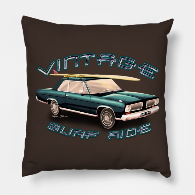 Vintage Surf Ride Valiant Pillow by StephenBibbArt