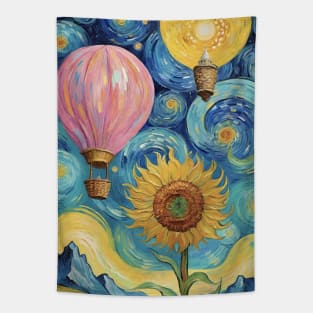 Aerial Van Gogh: Starry Sunflower Skyline Tapestry