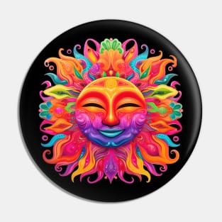 Sun with Smiling Face Psychedelic Colorful Art Pin