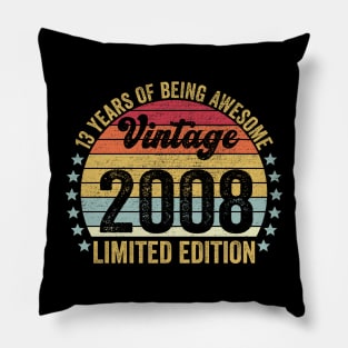 13th Birthday, 13 Year Old Gifts Vintage 2008 Limited Edition Pillow