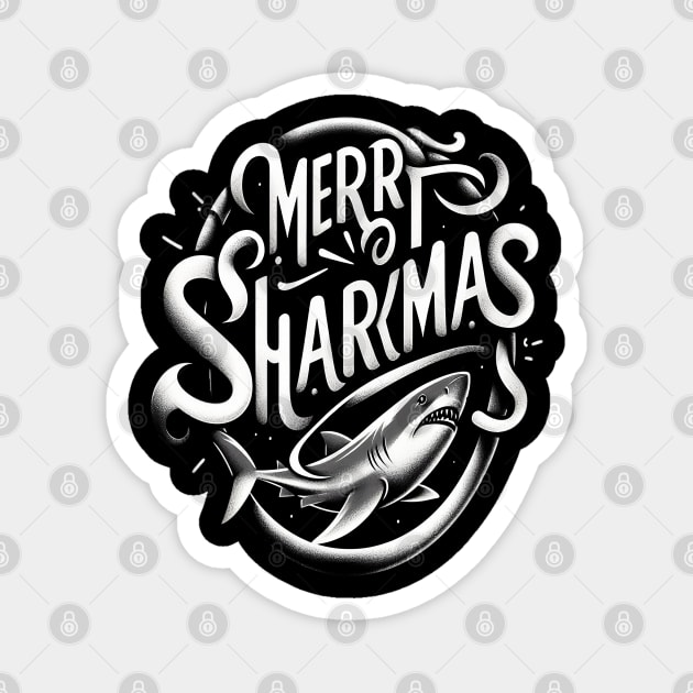 Merry Sharkmas, Santa Waving, Christmas Gift, m Shark Gift Magnet by Customo