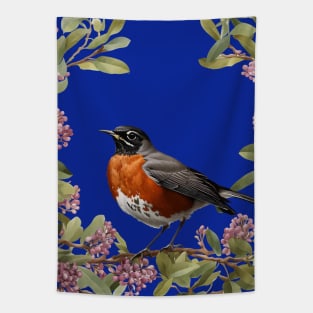 Turdus migratorius With the Connecticut State Flower Tapestry