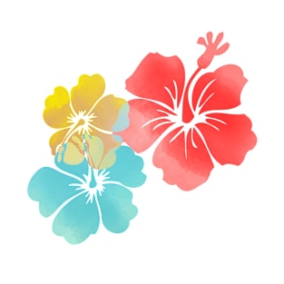 Hawaii Hibiscus, Orange, Yellow and Aqua Blue T-Shirt