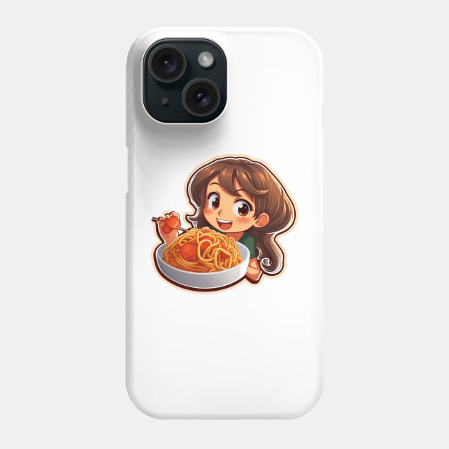 Cute Girl Eating Spaghetti Phone Case by Riverside-Moon