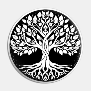 Yoga Tree of Life White on Black Pin