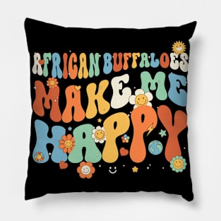 African Buffaloes Make Me Happy Groovy Retro Vintage Style Pillow